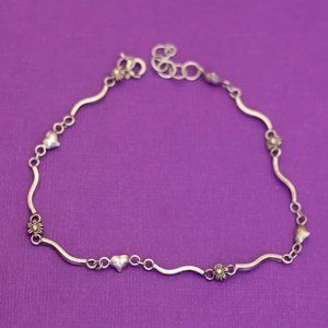 9 1/2, Vintage Dainty Heart Links Sterling Silver Bracelet - Q31